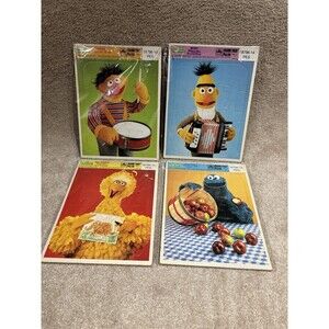 Vintage 1989 Sesame Street Frame‎ Tray Inlaid Puzzle Lot of 4 Portraits